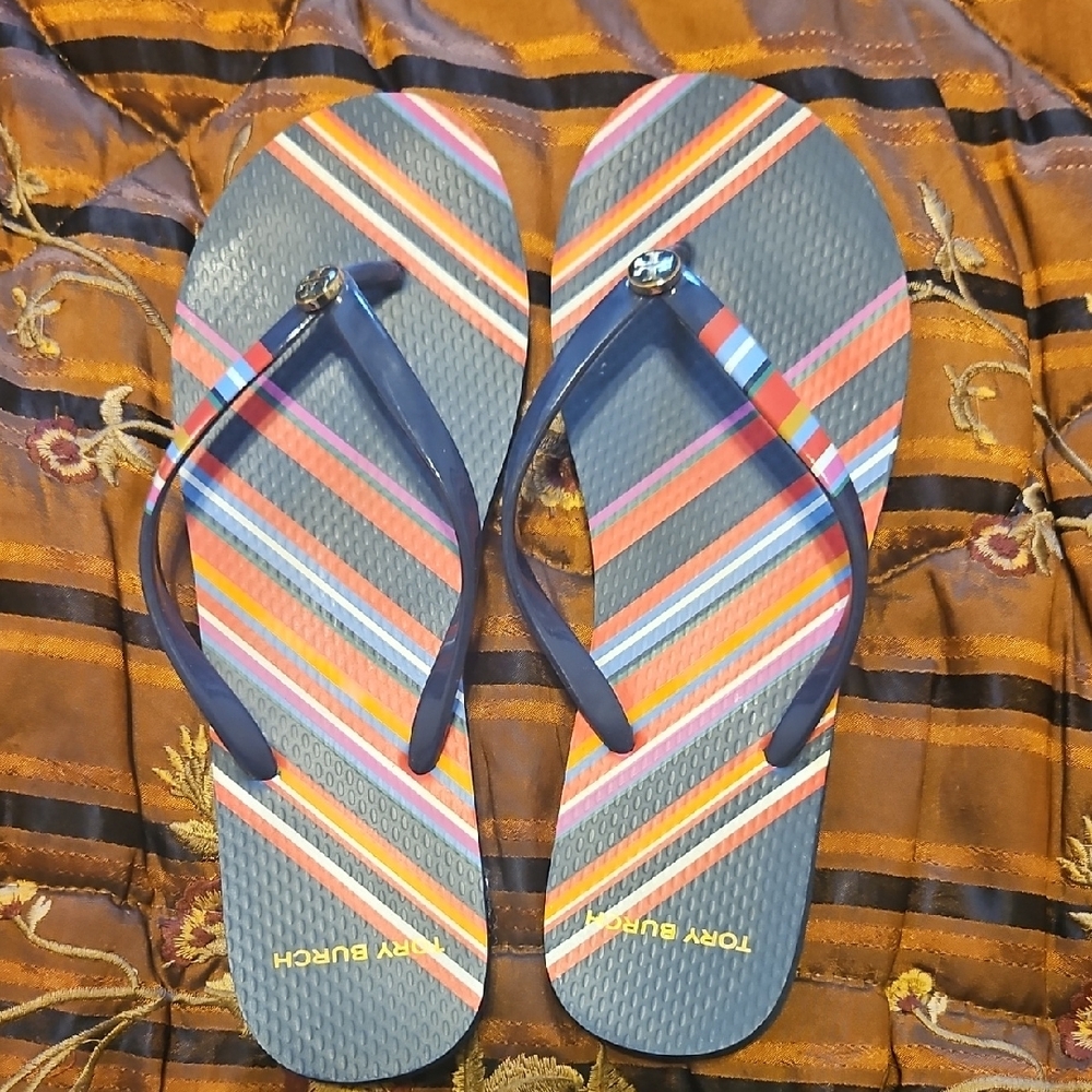 Tory Burch Striped Flip Flops